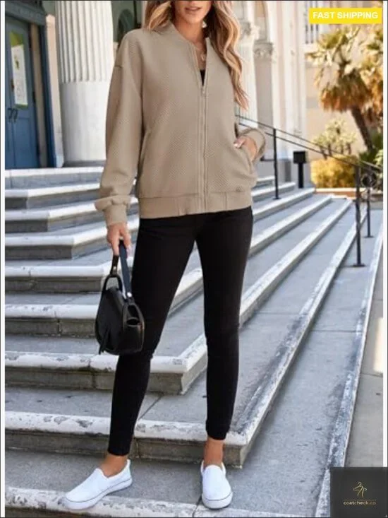 Lightweight Bomber Jacket Modern Quilted Stand Collar Casual Zip Up Fall - Picture 5 of 7